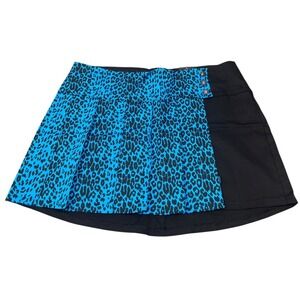 Tripp NYC Mini Skirt Women 22 Blue Black Leopard Print Pleated Punk Goth NWT